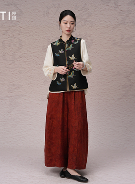 序缇质造夏季复古国风新中式桑蚕丝背心马甲女无袖上衣H105-10629