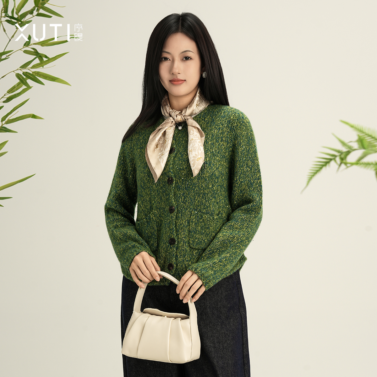 新中式山羊绒桑蚕丝针织上衣女秋