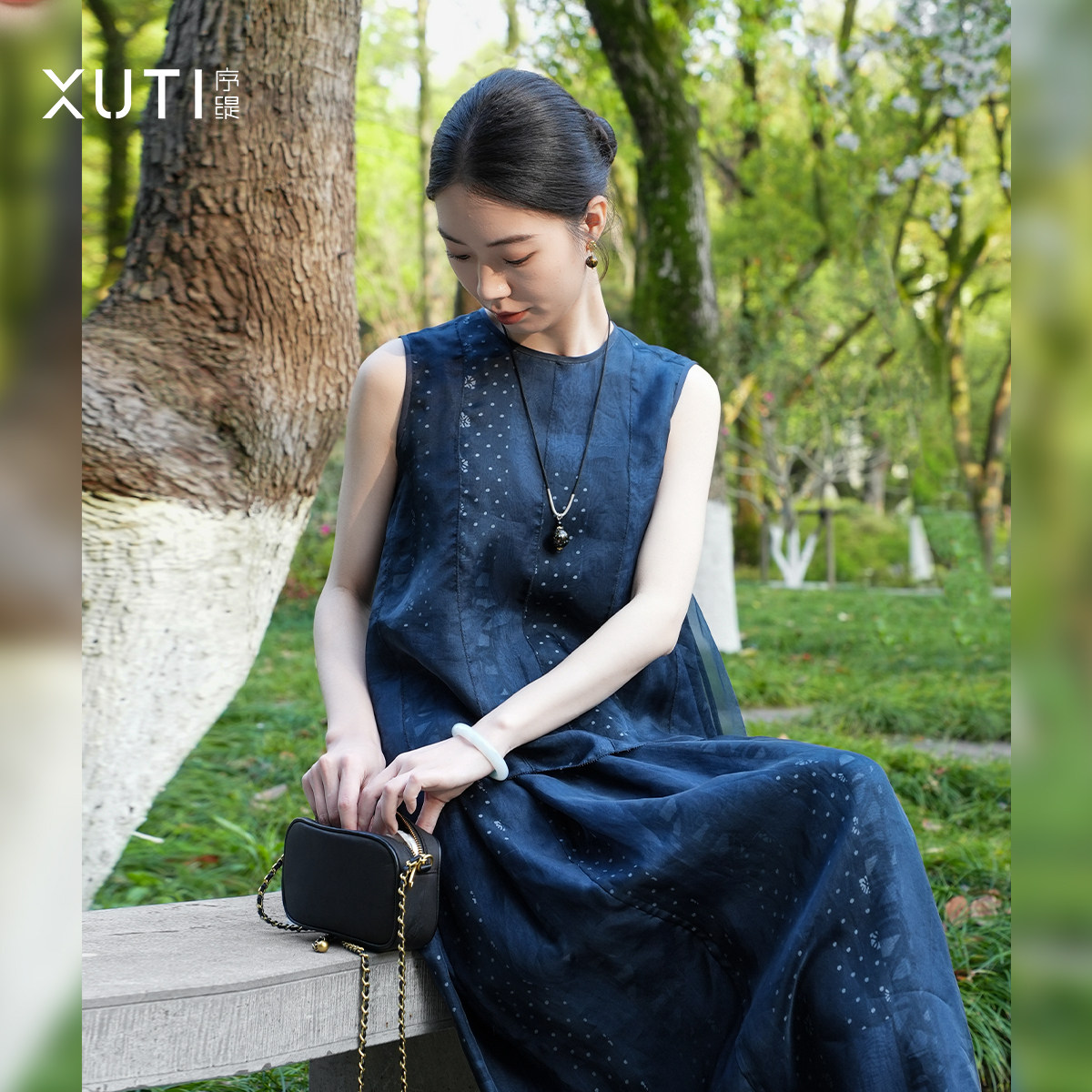 序缇质造100%桑蚕丝新中式套装女春季上衣半身裙两件套H361-