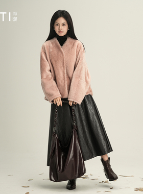 序缇质造『樱花暮雪』100%拉贡皮毛一体高奢皮草外套女H270-25919