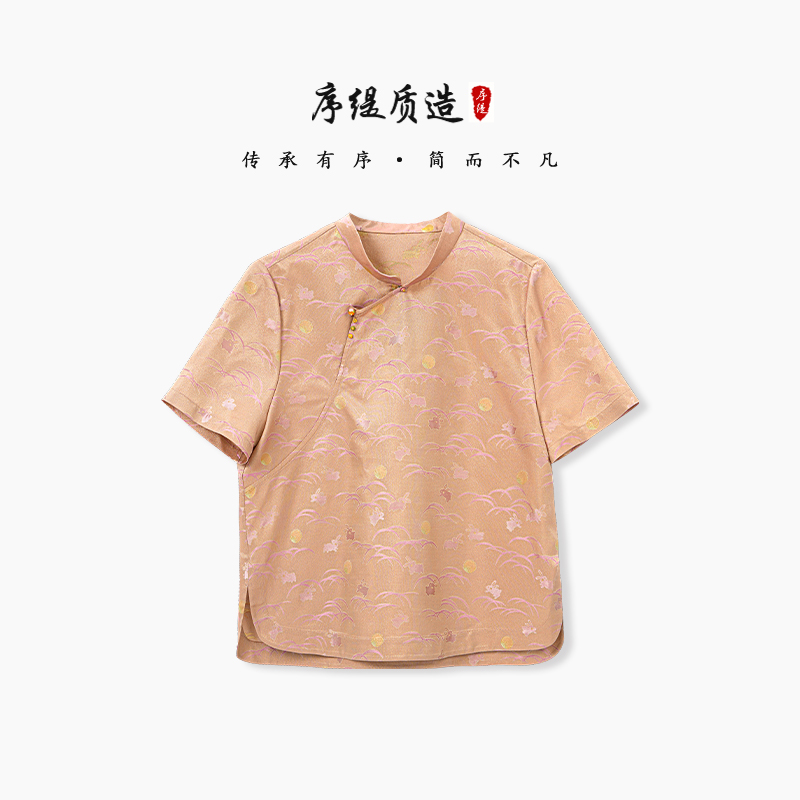 新中式桑蚕丝短袖上衣女夏季新款