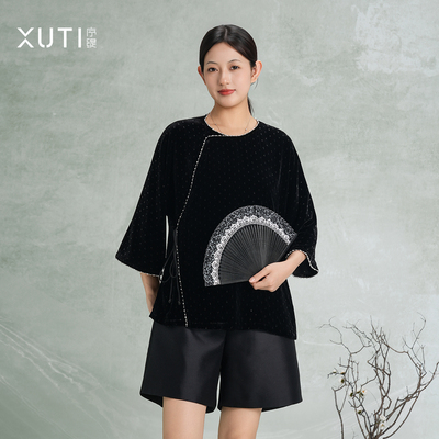 国风新中式桑蚕丝真丝丝绒上衣女