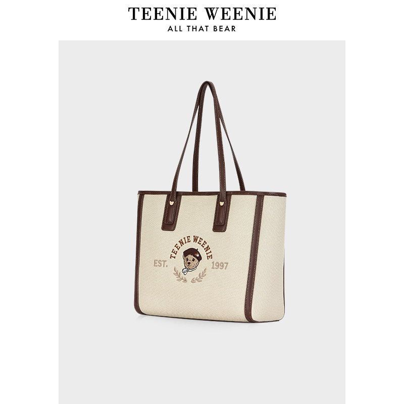 TeenieWeenie单肩手提托特女包大容量轻复古学院风TW小熊通勤包包