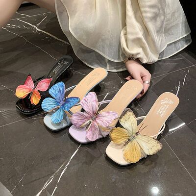 露趾拖鞋女性感蝴蝶高跟鞋