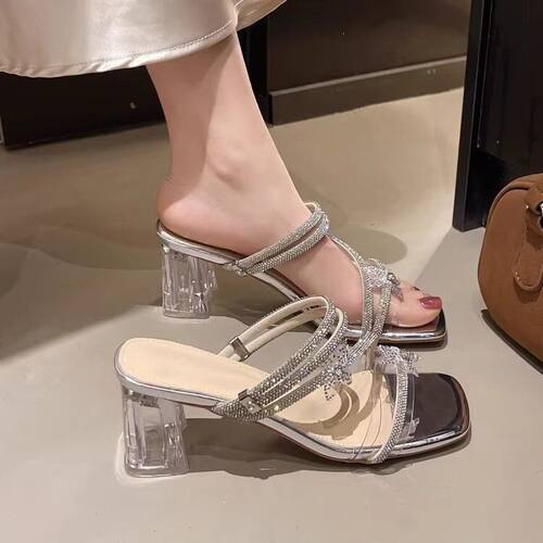 时尚水钻性感高跟拖鞋女夏季凉拖