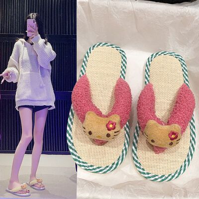 夏季可爱日式拖鞋女家居室内亚麻