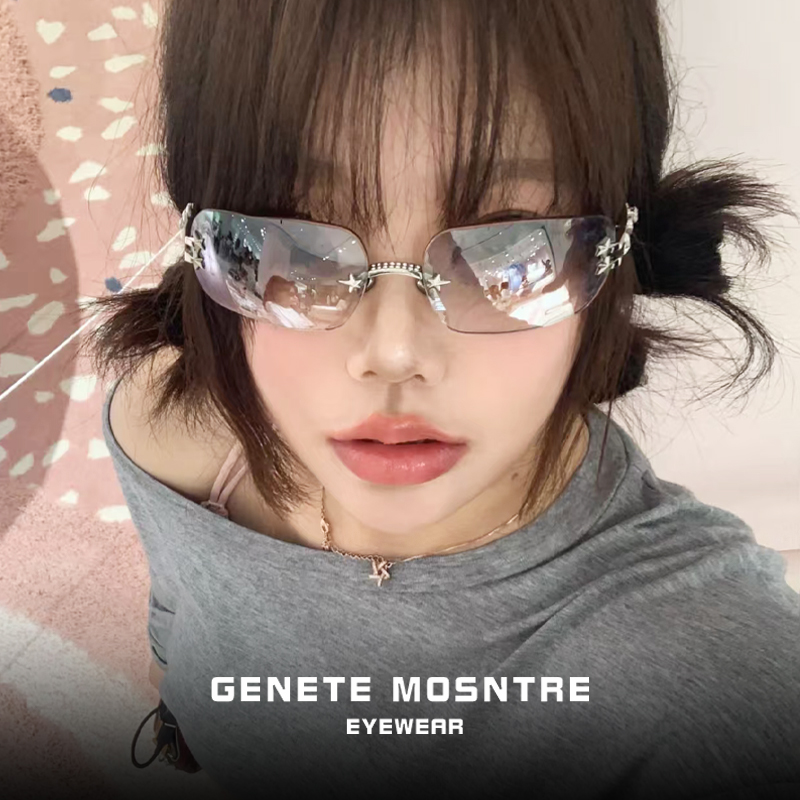 gm无框浅色墨镜女款jennie同款小脸太阳眼镜高级感复古千禧风y2k