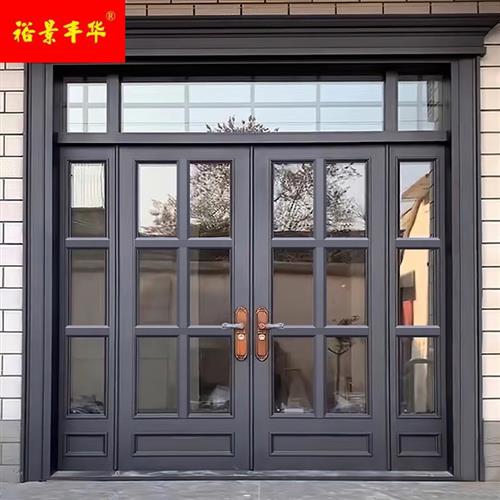 别墅大门双开门四开玻璃防盗门入户门对开门不锈钢铜门农村进户门
