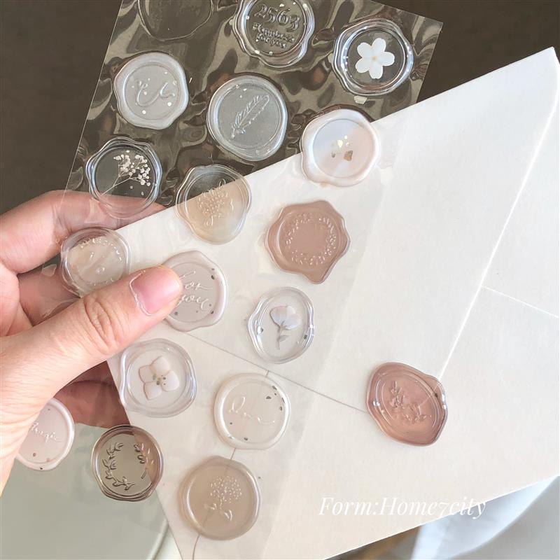 韩国ins风火漆印章贴纸文艺唯美信封封口贴手账DIY糖果贴透明