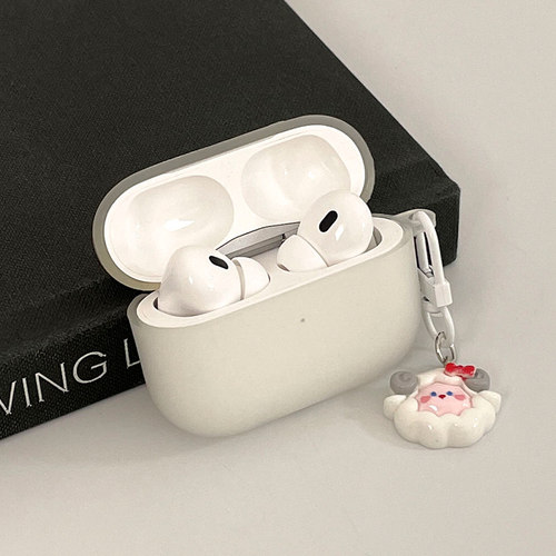 磨砂白耳机套+白色卷发小羊