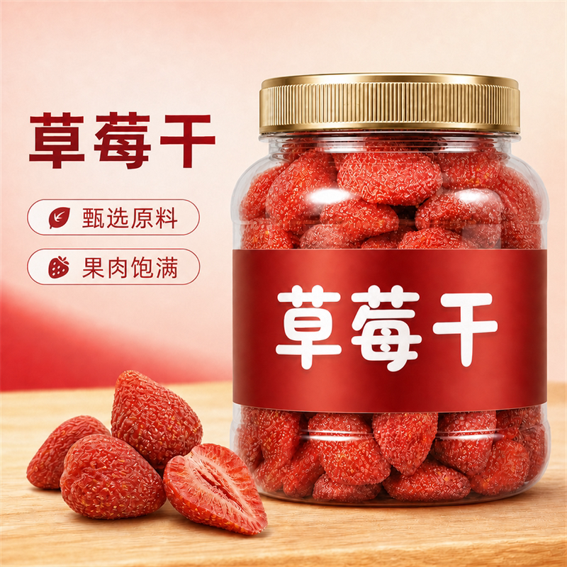 新货草莓干大颗粒250g含罐即食酸甜水果干蜜饯烘焙果脯休闲小零食