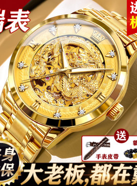 进口机芯瑞士金色龙表男士手表男款正品机械表全自动品牌名表十大