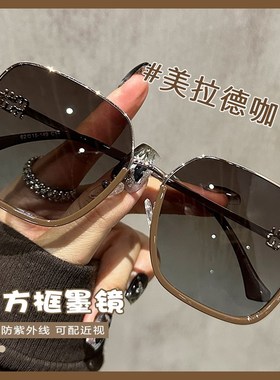 韩系美拉德咖大框墨镜女2025新款大脸显脸小偏光带度数太阳眼镜男