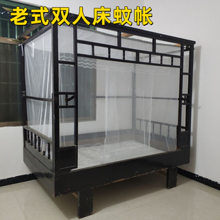 传统老式架子床蚊帐四方顶文帐1米z8大床1.5米加厚古老木床4角蚊