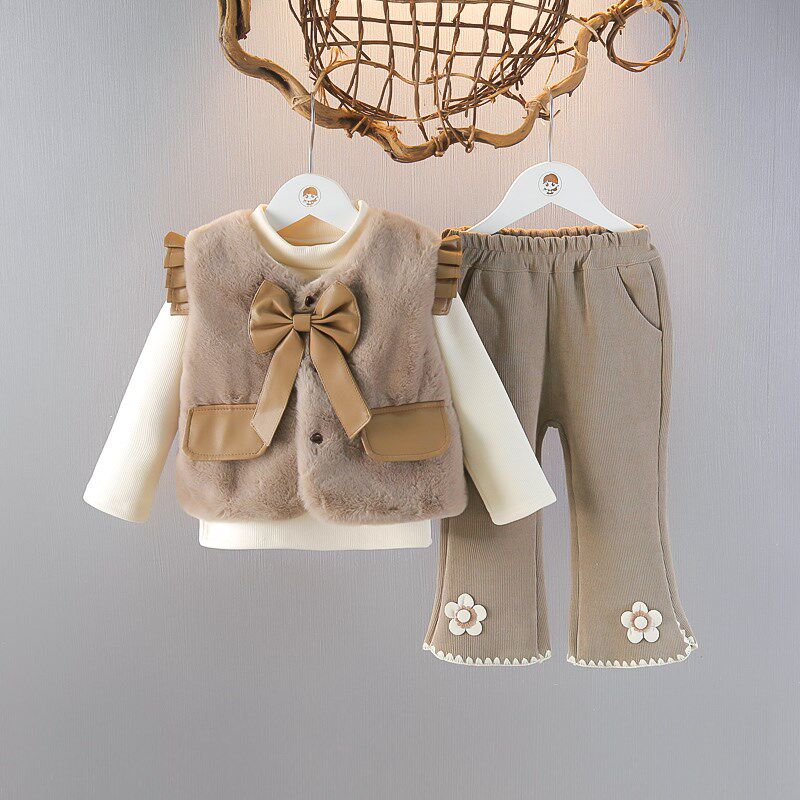 洋气女童套装秋冬i装2024新款韩版小女孩衣服女宝宝冬季加绒三件