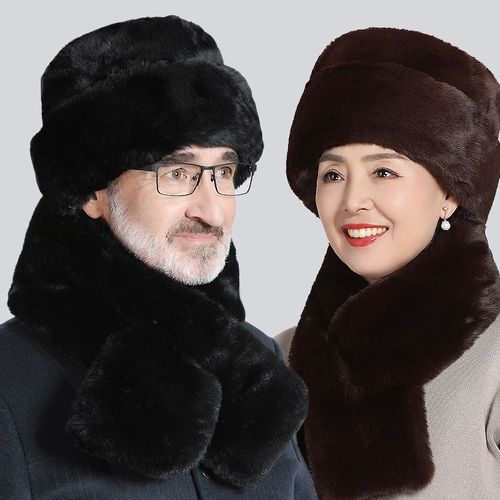 中老年帽子男女士毛绒冬加绒加厚爸爸妈妈防风保暖骑车防寒护耳帽
