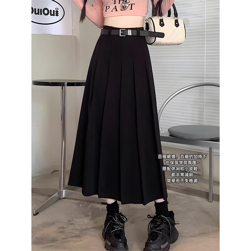 灰色西装裙半身裙2024新款胖妹妹mm高腰梨形身材遮胯百Z褶裙小个