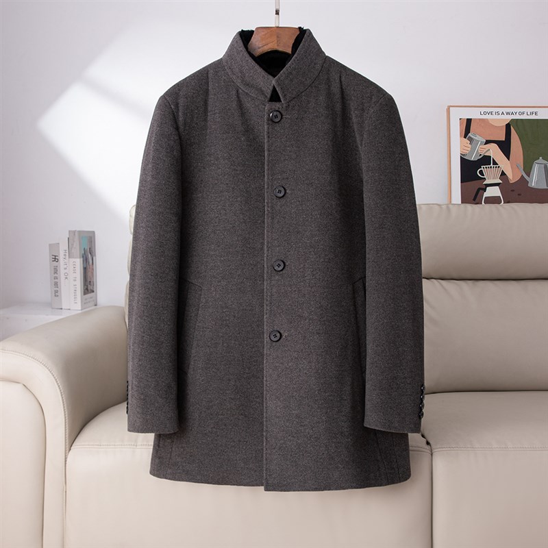 软糯质感!外贸撤柜纯色立领中长款D绵羊毛大衣男冬季休闲毛呢外套