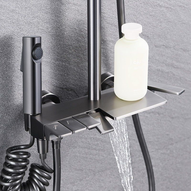 淋浴花洒套装家用枪灰色钢琴按键白色恒温全铜浴室增压冷热沐浴器,家装主材,恒温花洒套装,淘宝优惠券,粉丝福利购,淘宝优惠卷