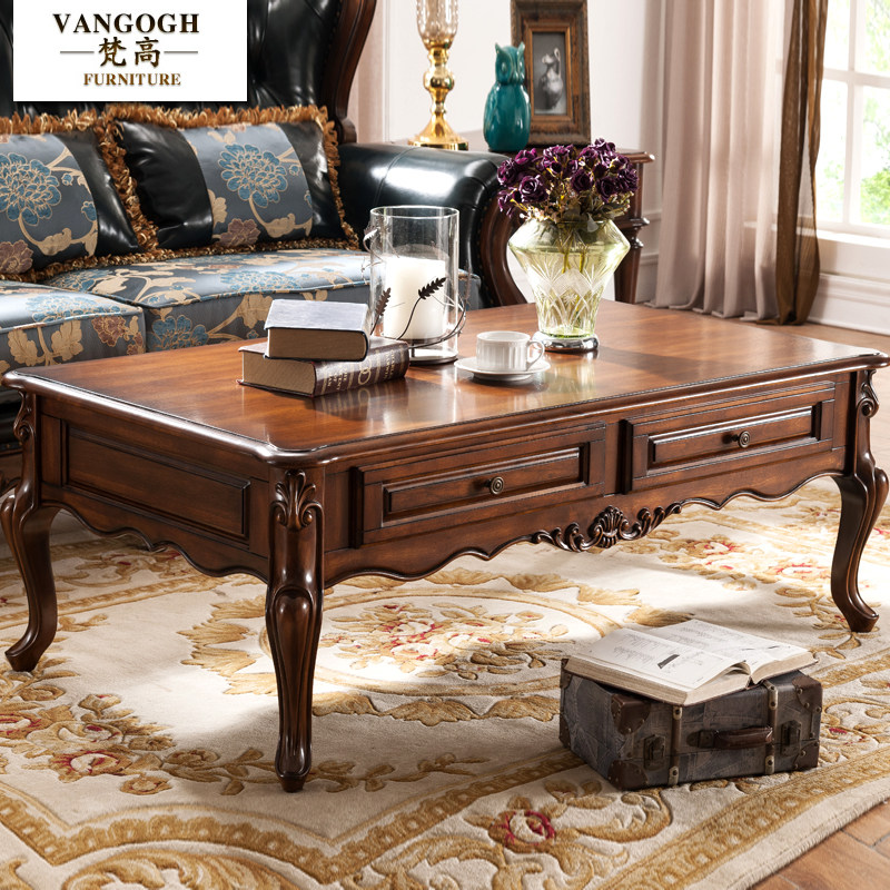 美式实木茶几客厅欧式咖啡桌1x.38米沙发边几复古全实木茶桌小户