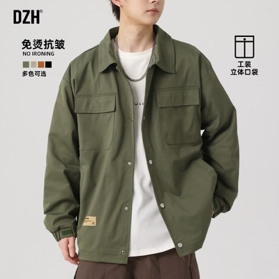 男生军绿色外套男春季o高级感潮牌2025新款休闲工装夹克衫宽松上