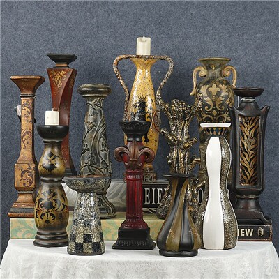 欧式复古做旧美式陶瓷手绘蜡烛烛C台家居创意玄关装饰桌面摆件陈