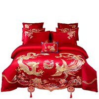 尚尚芊2b024新款喜慶大s紅色100支純棉提花婚慶四件套臥室床上被