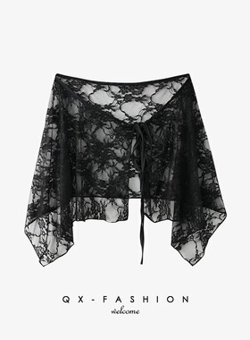 小众设计感蕾丝不规则半身裙短裙屁帘女叠穿一片式系带p帘