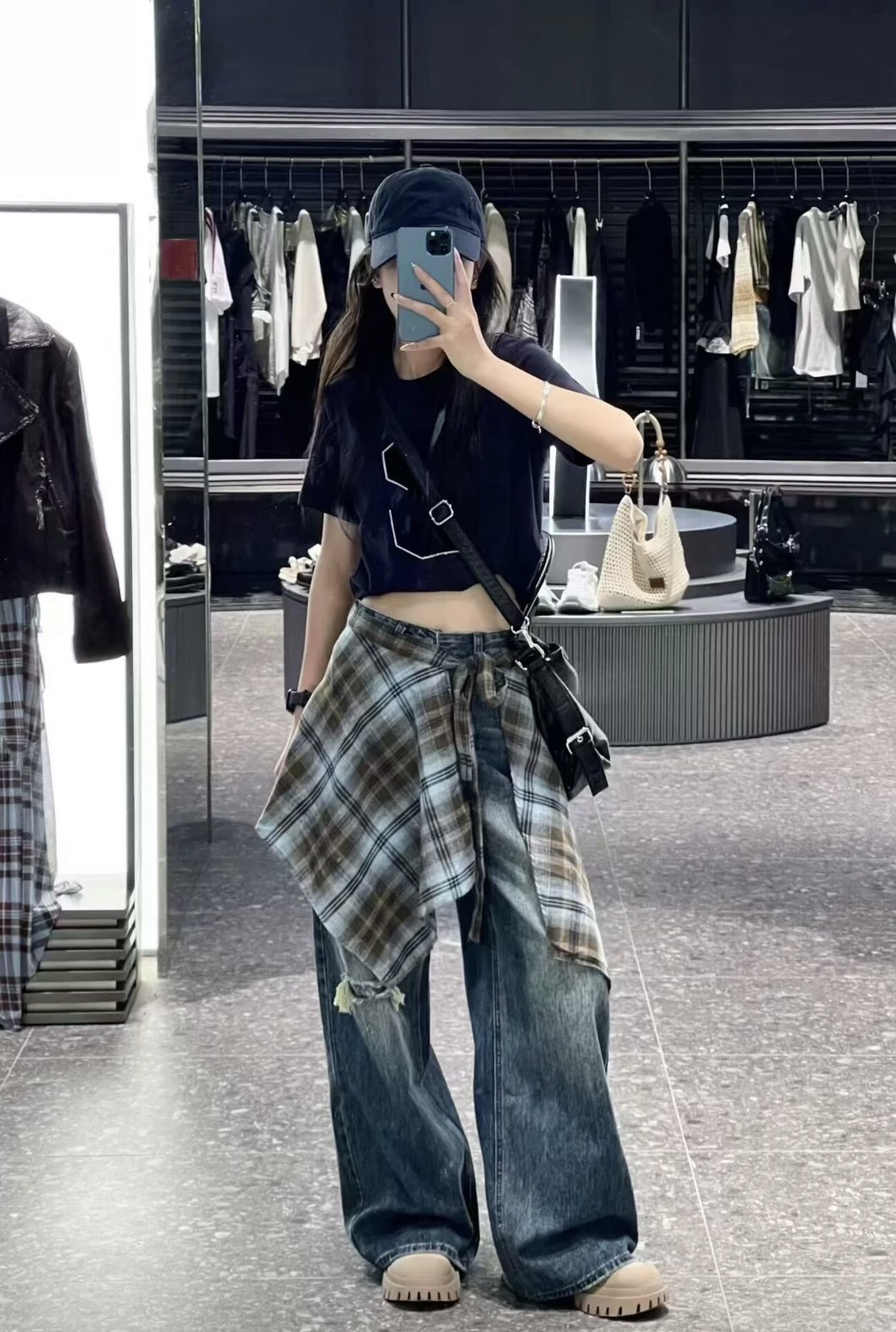 复古格子爵士舞腰带女士2026新款叠穿高级感不规则一片式系带屁帘图片