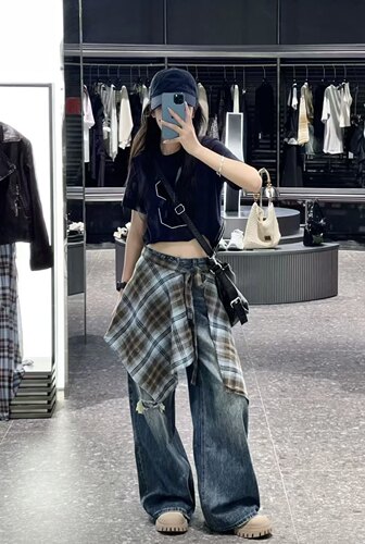 复古格子爵士舞腰带女士2026新款叠穿高级感不规则一片式系带屁帘
