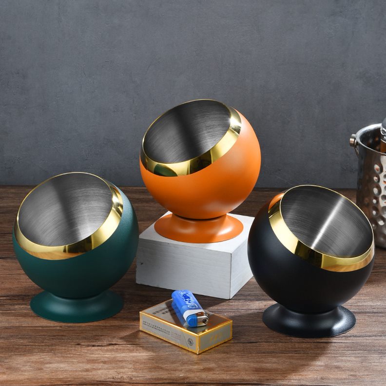 酒吧KTV桌面果皮缸不锈钢垃圾桶台面轻奢风桌上茶几家用卧室新款