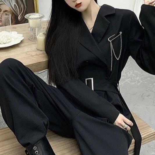 夏季裤新款2025阔腿潮百搭女连体一整套裤子洋气薄款西装ins套装