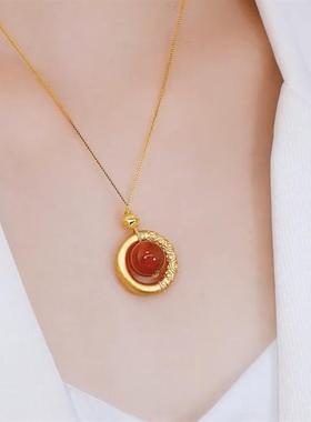 钛钢项链 花好月圆相思豆红色项链饰品锁骨链高级感轻奢小众项链