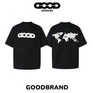 正确版本老白同款GOODBRAND地球提花湿毛巾绣圆领男女情侣短袖T恤