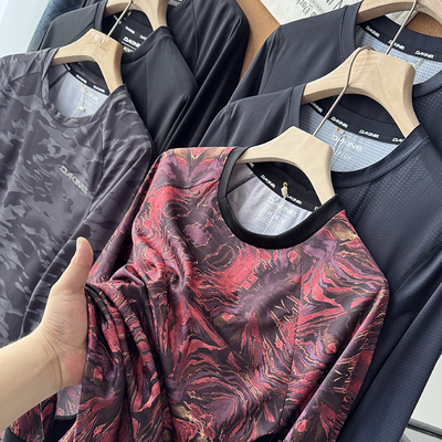 蜂窝网眼肌理感户外速干透气骑行服圆领长袖T恤打底衫男S00491