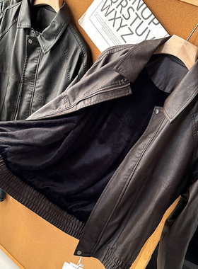 重磅PU皮！秋冬外贸男士机车复古宽松休闲翻领皮衣夹克S00664