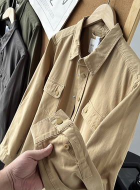 衬衫外套男士春秋重磅纯棉长袖日系复古潮流痞帅休闲衬衣50277