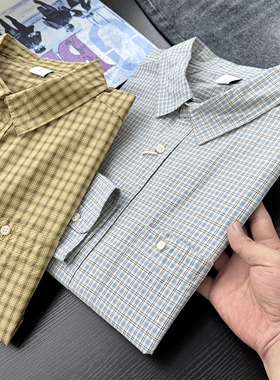 2026新款日系格子春季休闲打底气质时尚翻领纯棉长袖衬衣50532