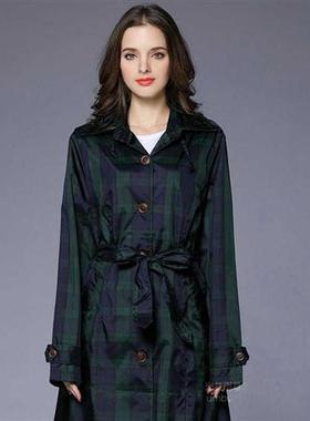 Fashion Big Lattice With Belt Rian Jacket Women Dress Style