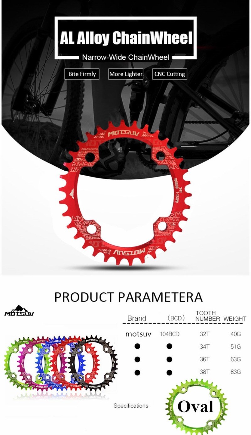 MOTSV Bicycle Crank 104BCD Oval 32T 34T 36T 38T Chainring Na