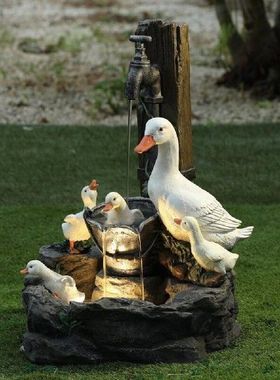 Water Fountain Ducks Family Figurines Cute Pool Pond