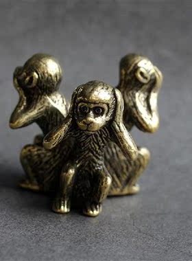 Vintage Solid Copper Three Monkeys Tea Pet Bronze Sculpture