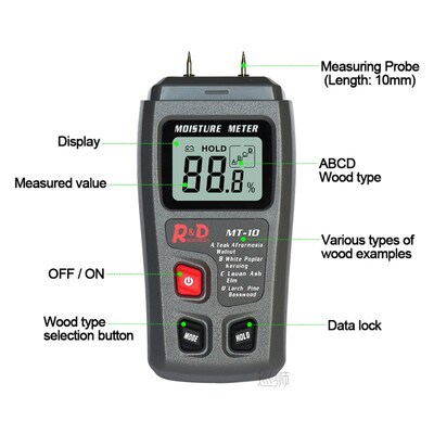 R&D MT-10 EMT01 Wood Moisture Meter Wood Humidity Tester