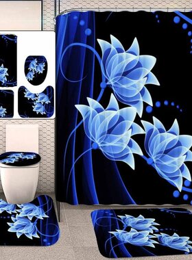 Blue Flower Printed Pattern 180x180cm Shower Curtain Pedesta