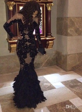 Luxury Plus Size Black Prom Dresses With Long Sleeves Sheer