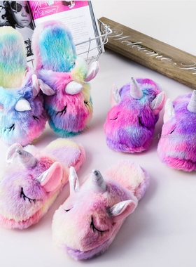 Winter Children's Unicorn Slippers Baby Kids Shoes f