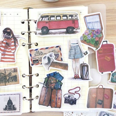 19PCS DIY scrapbooking hand painted stickers plant travel s