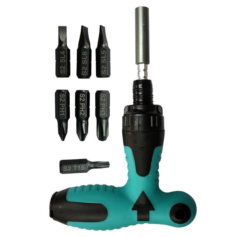 7pcs Ratchet Screwdriver Set T Type Wrench S2 Bit Multifunct