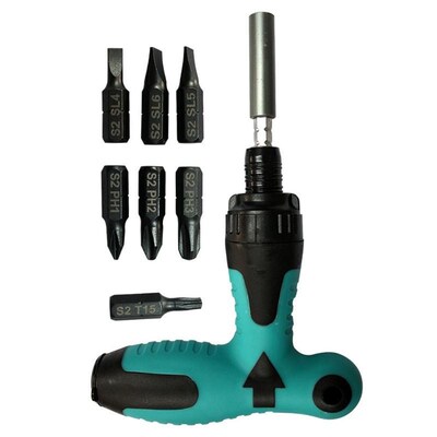 7pcs Ratchet Screwdriver Set T Type Wrench S2 Bit Multifunct
