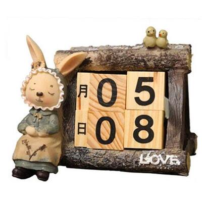 Cute Rabbit Calendar Ornaments Wooden House Date Desktop Orn